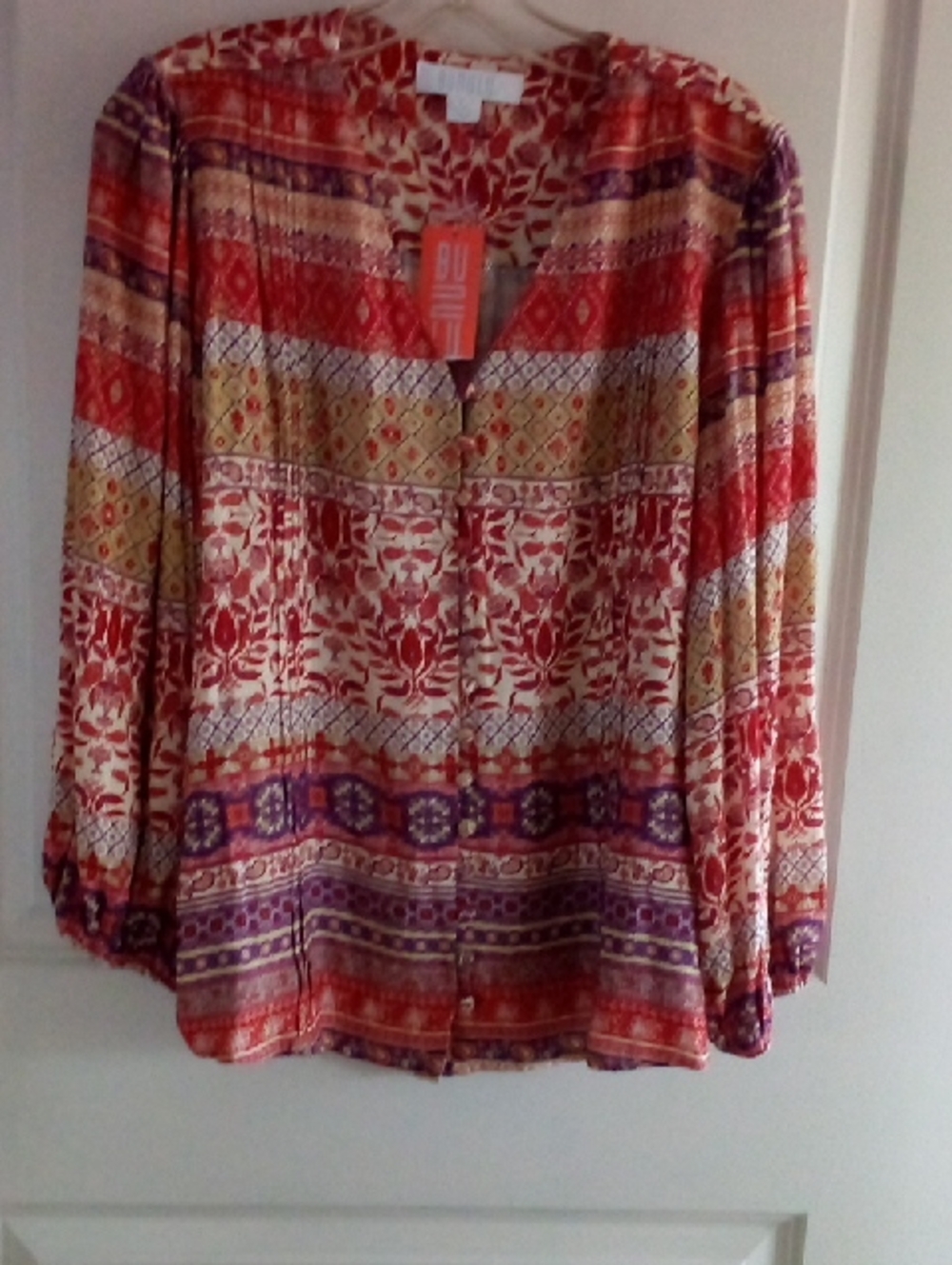 Women's Printed Button-Front Blouse in Red & Purple